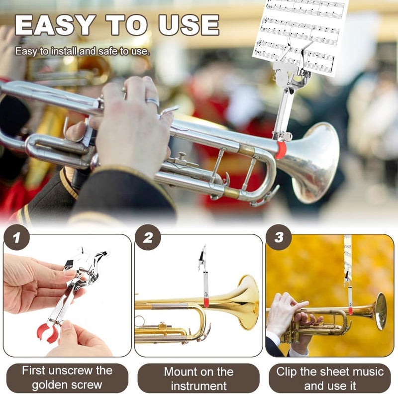 HONUTIGE Clarinet Lyre, Trombone Lyre Clip Metal Plating Clamp-On Music Clip Trumpet Trombone Sheet Music Clip General Musical Instruments Accessories for Beginners and Professionals 6.1 x 2.08 inch - Image 4